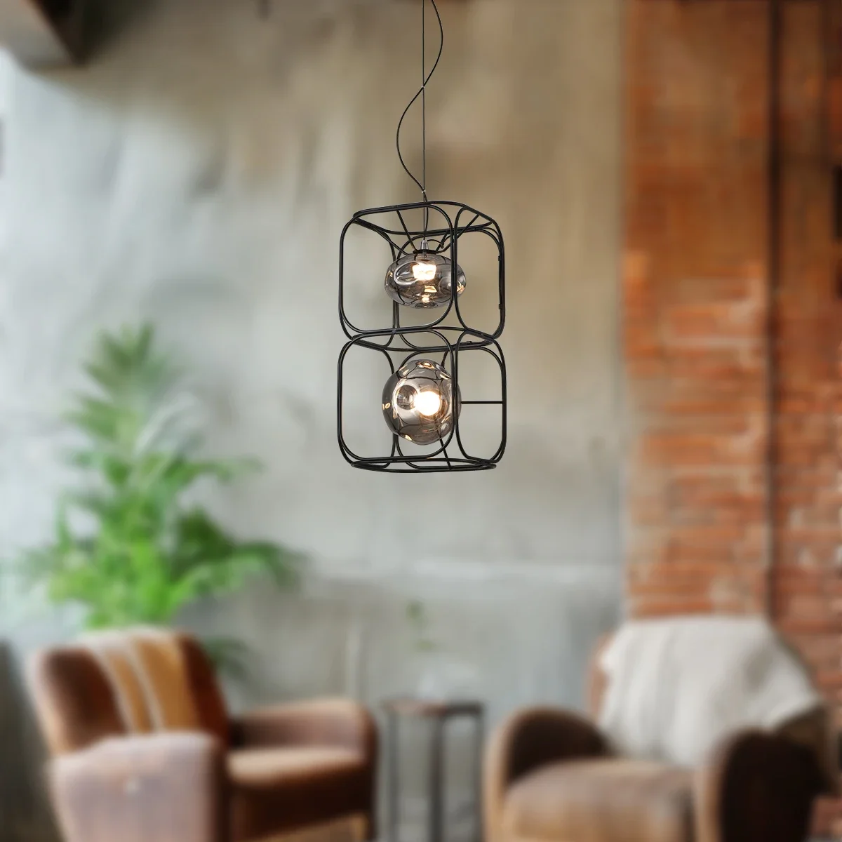 Geometric Lamp Shade - Retro LED โคมไฟระย้าสีดําเรขาคณิตแขวนโคมไฟสีเทากรอบโลหะจี้สําหรับโต๊ะรับประทานอาหารห้องนั่งเล่น