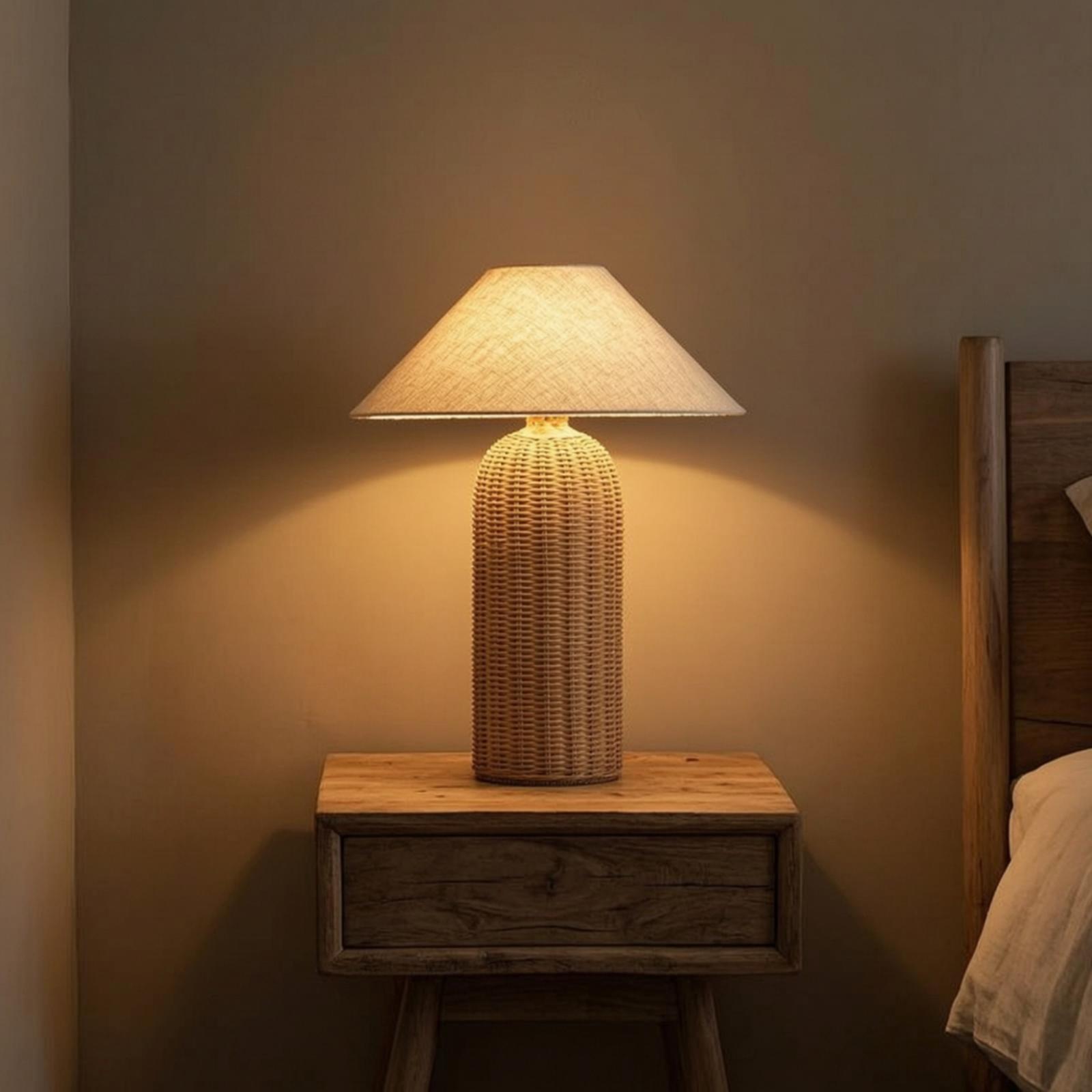 Decor Lighting Lamps - โคมไฟข้างเตียง ฐานหวาย โคมผ้า โคมไฟตั้งโต๊ะ ไฟตกแต่งสำหรับห้องนอน ห้องนั่งเล่น