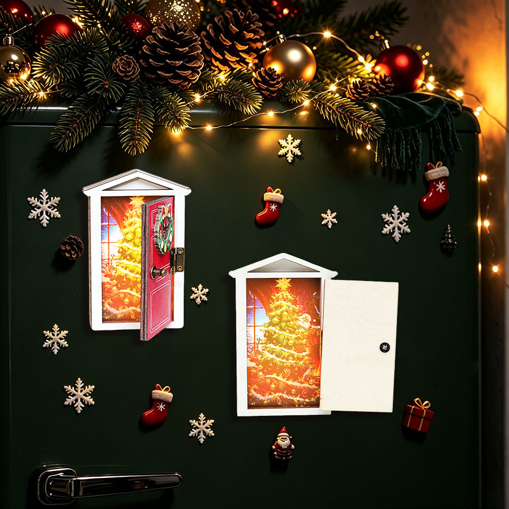 Santa'S Elves Holiday Lighting & Decor Llc - สติ๊กเกอร์ติดตู้เย็นไม้เรืองแสงรูปเอลฟ์สำหรับคริสต์มาส ของตกแต่งประตูครัวสำหรับเทศกาล ซานตาคลอสและโนมแม่เหล็กสำหรับคริสต์มาส