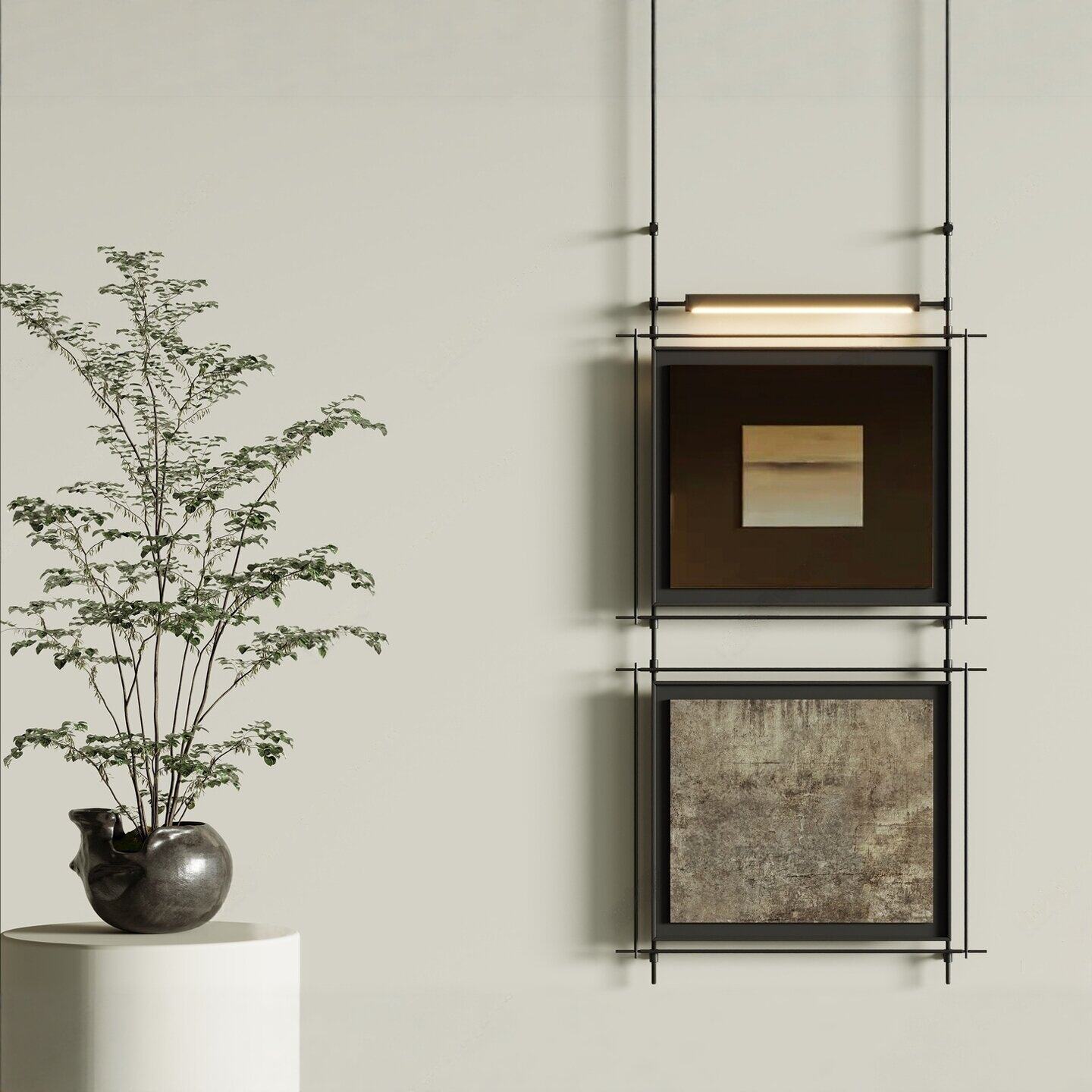 Lighting Decoration On Wall - ภาพตกแต่งสไตล์วาบิซาบิ พร้อมไฟ LED แบบแขวนโลหะ สำหรับตกแต่งบ้าน ห้องนั่งเล่น