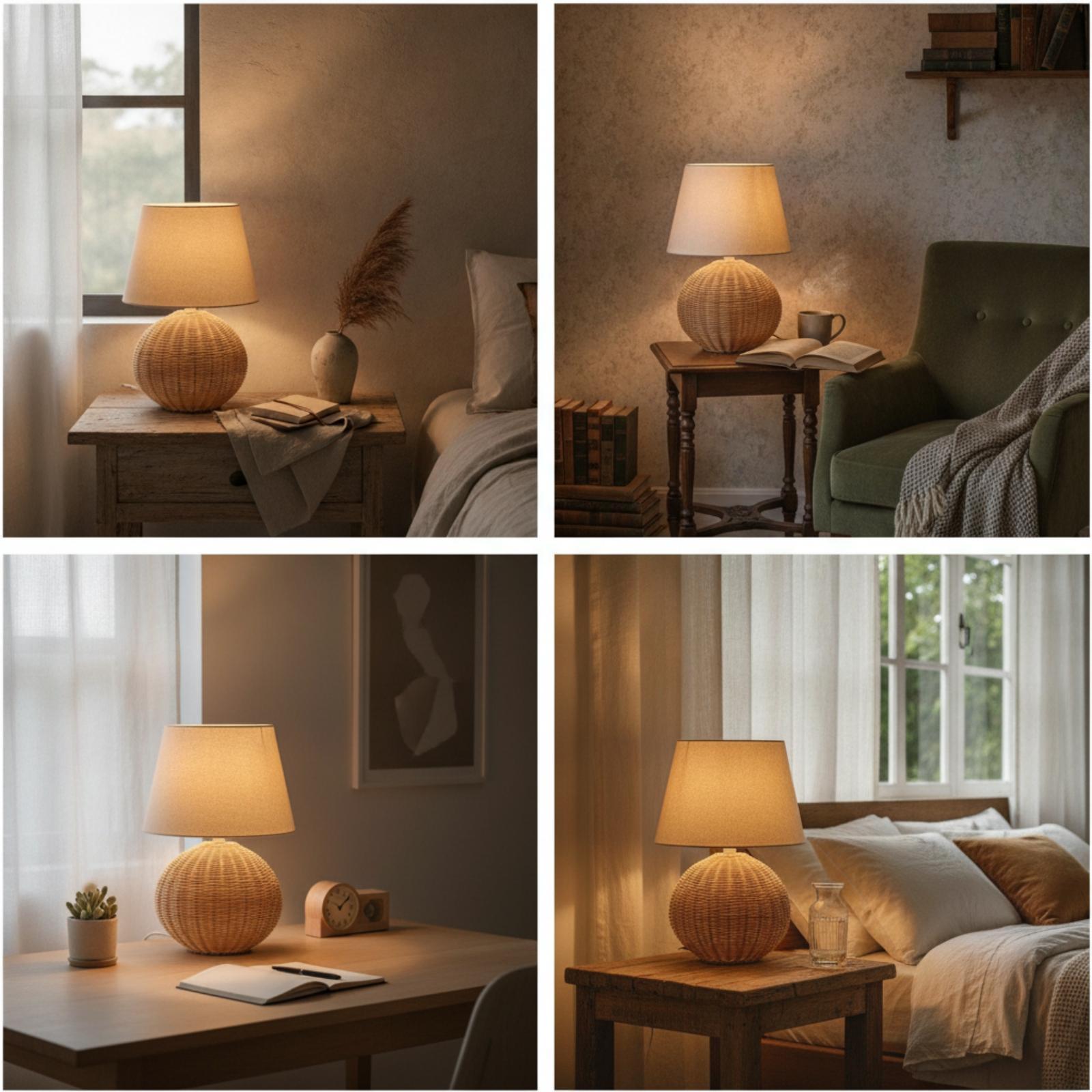 โคมไฟข้างเตียง ฐานหวาย โคมผ้า  - Decor Lighting Lamps บทวิจารณ์และราคา