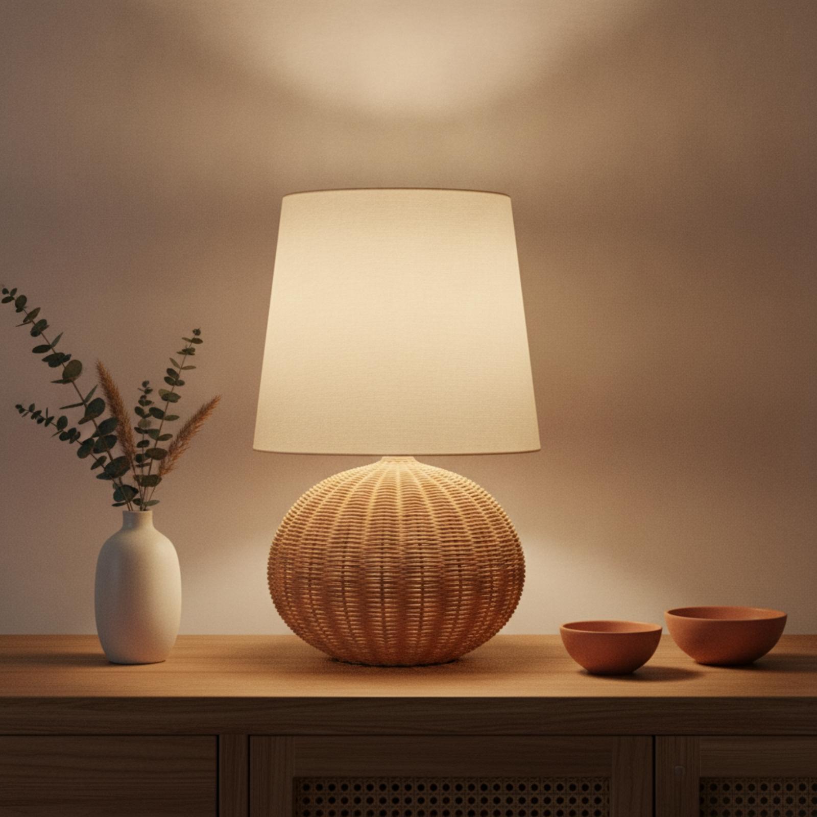 โคมไฟข้างเตียง ฐานหวาย โคมผ้า  - Decor Lighting Lamps บทวิจารณ์และราคา